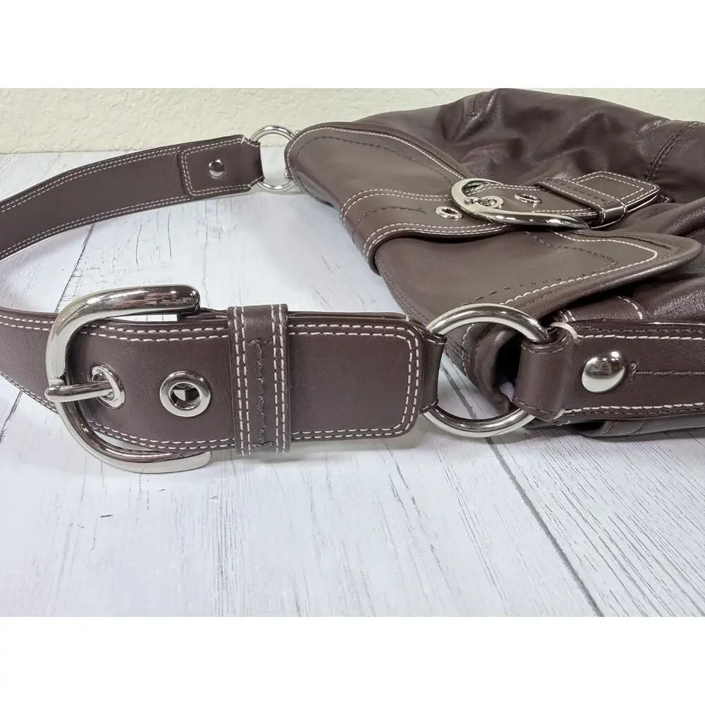 Coach Soho Y2K Rich Brown Buckle Flap Pleated Leather Shoulder Bag Purse F15204